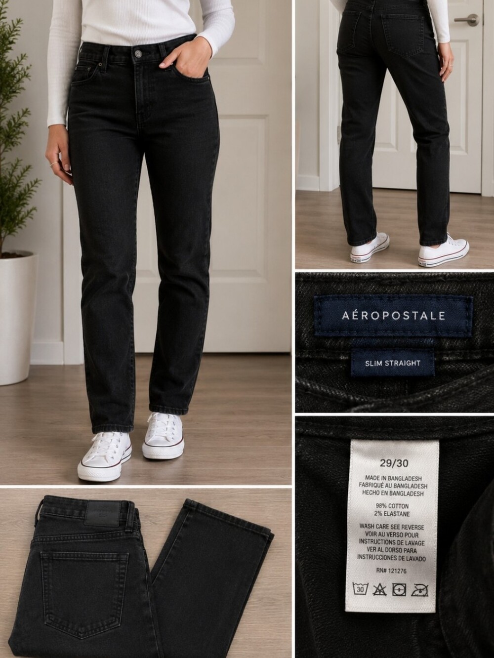 2/$15 Aeropostale Women's Straight Leg Pants in Charcoal Black